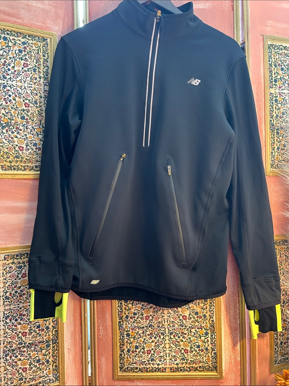 New Balance Black Performance Quarter-Zip Jacket with Neon Yellow Accents